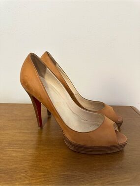 Christian Louboutin Brown Leather Peep Toe Heels